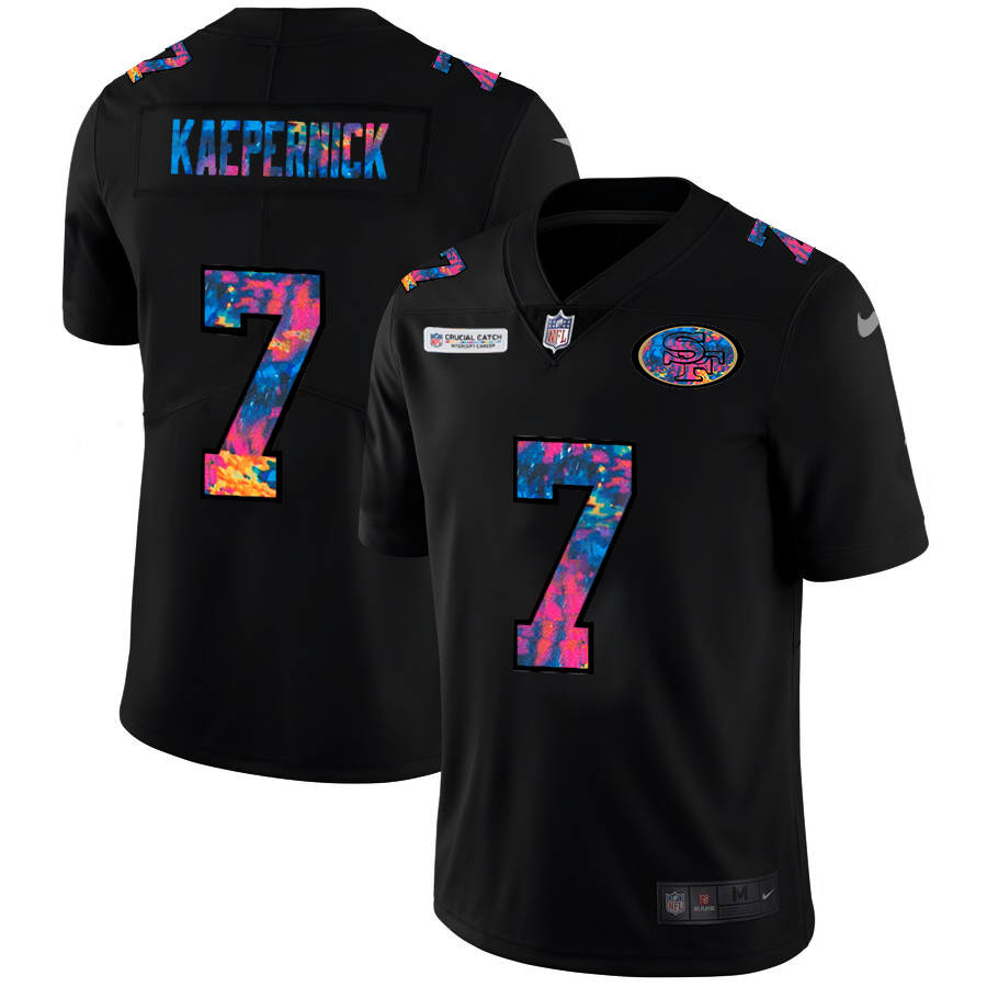 NFL San Francisco 49ers #7 Colin Kaepernick Men Nike MultiColor Black 2020  Crucial Catch Vapor Untouchable Limited Jersey